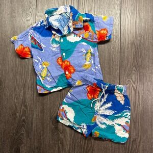 Vintage Milton Hawaiian Button Shirt Shorts Set Summer Cute Youth Kids 3x 4T